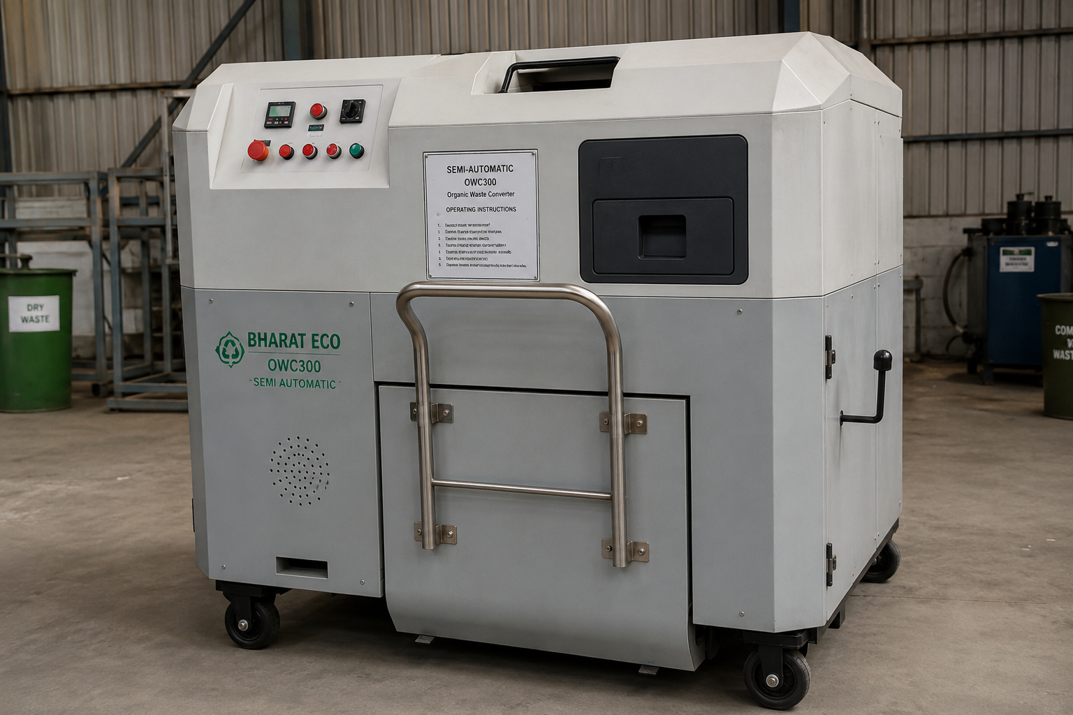 Bharat Eco semi-automatic owc machine, wheeled stainless steel unit
